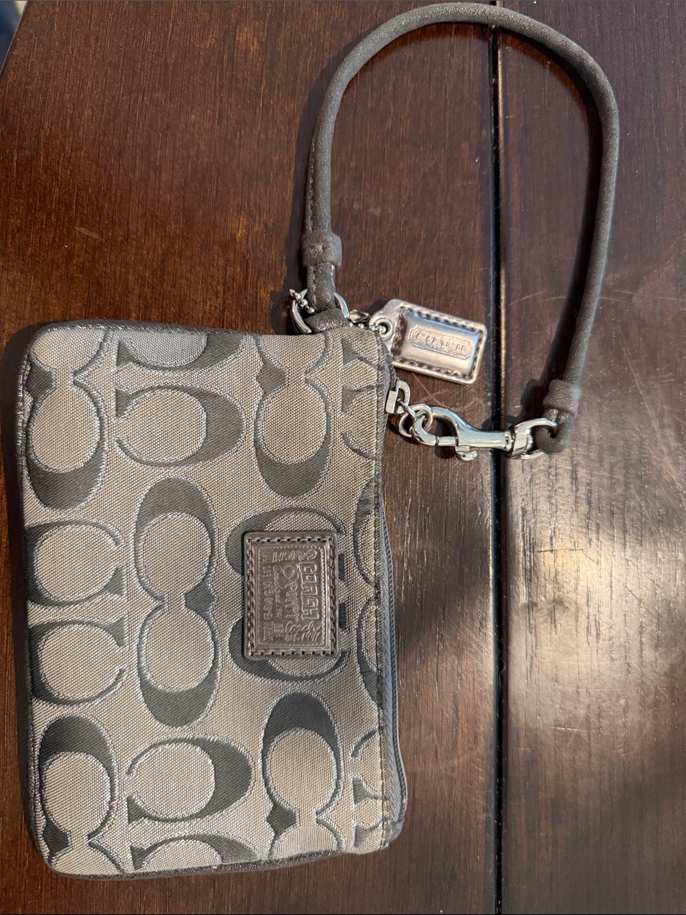 Coach Gray Signature Wrist Strap Phone Pouch